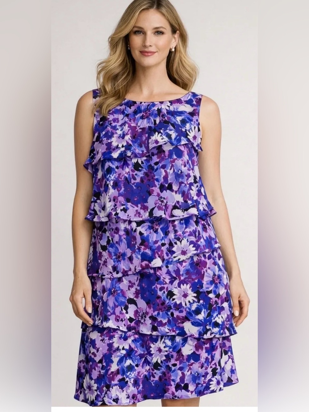 Chaps Purple Floral Tiered Midi Dress